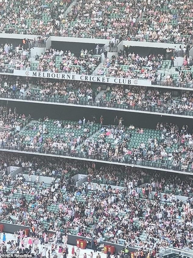 The footage also showed dozens of other empty seats scattered throughout the stands.  Image: Facebook.