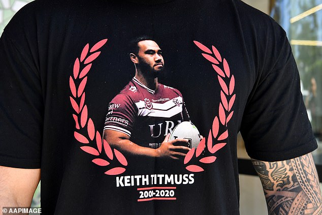 The shirt made by the Titmuss family in honor of the Sea Eagles player who died after training in 2020