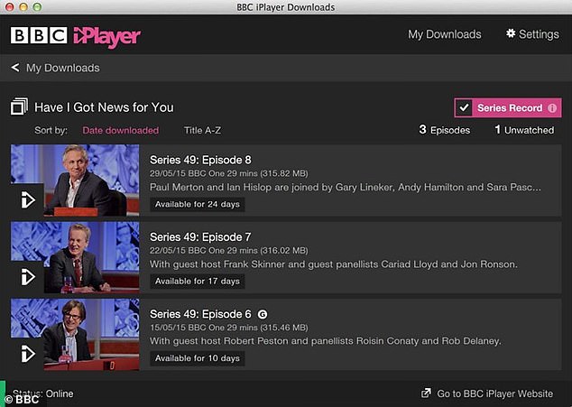 Pictured: the BBC iPlayer Downloads app.  The BBC has started to shut down the BBC iPlayer Downloads app for PC and Mac