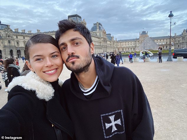 Its co-founder Nathan Dalah welcomed a baby in September with Australian supermodel Georgia Fowler, 29, a daughter the couple named Dylan (pictured with the couple)