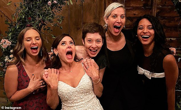 Joanna (pictured far right) first discovered that some brides needed additional guests to attend their wedding through an upcoming Facebook group