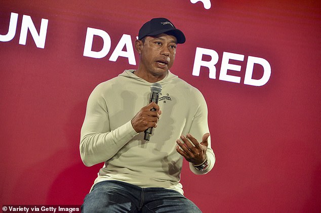 Woods launched his new 'Sun Day Red' clothing line with TaylorMade Golf in LA this week