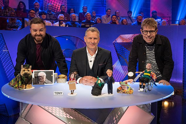 Bigfoot usually plays a tune with his leg wrapped in a cast, which fans see as his biggest clue as viewers think it's a nod to Alex's TV show, The Last Leg (Pictured: Alex with co-stars Adam Hills and Josh Widdicombe)