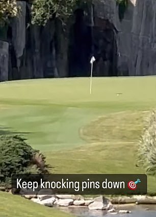 The 77-year-old's shot lands within a meter of the flag and he can say: 'Oh, that's close'