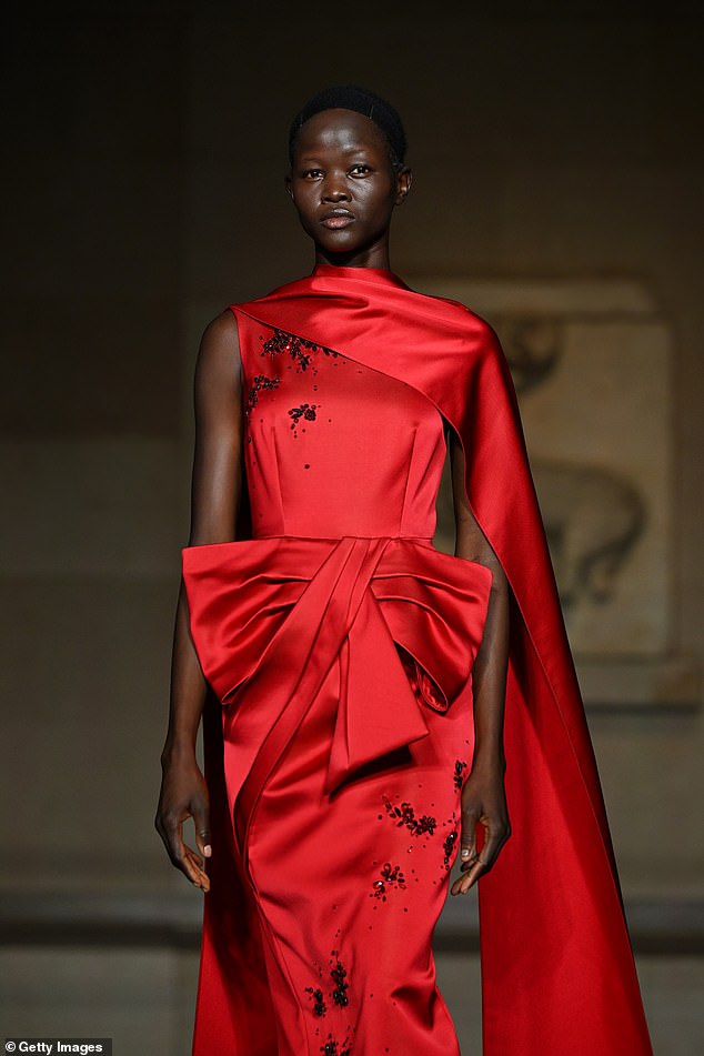 A model walks the catwalk during the ERDEM show during London Fashion Week at the British Museum