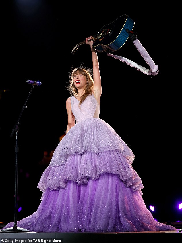 Swift sat at the piano, wearing a flowing yellow dress, as she announced to the audience, “I've never played this song live before.”  It's one of my favorites';  pictured on Friday