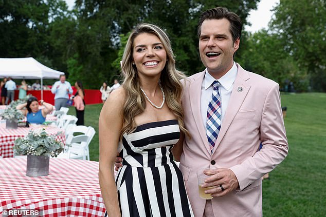 U.S. Representative Matt Gaetz (R-FL) and his wife Ginger attend the congressional picnic on the South Lawn of the White House in Washington, July 19, 2023