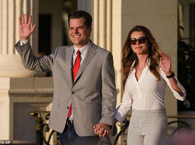 The ex was also one of the women who reportedly traveled to the Bahamas in 2018 with Gaetz and others, including the minor, sources said.  Gaetz is pictured here with his wife Ginger in 2021