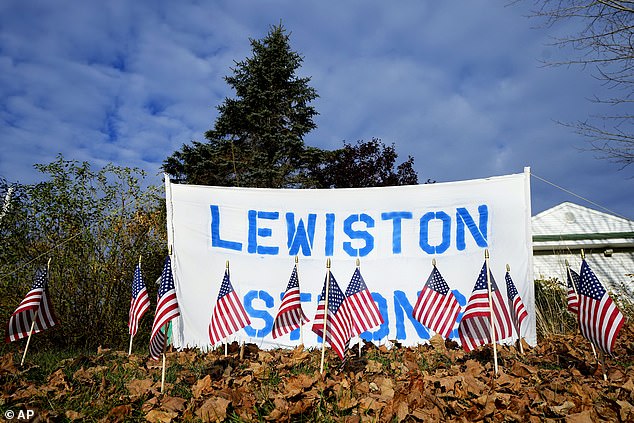 A makeshift memorial stands along Main Street, Friday, November 3, 2023, Lewiston, Maine