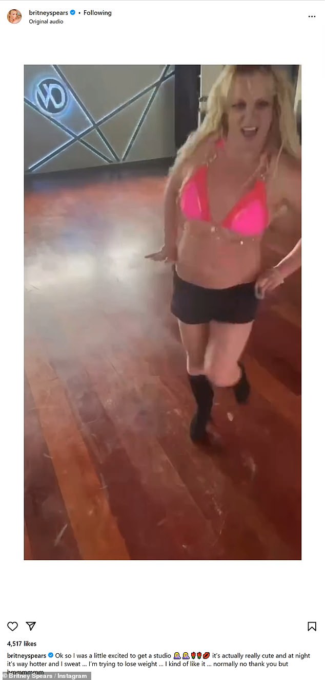 The Gimme More singer also posted a video with a caption about her desire to lose weight