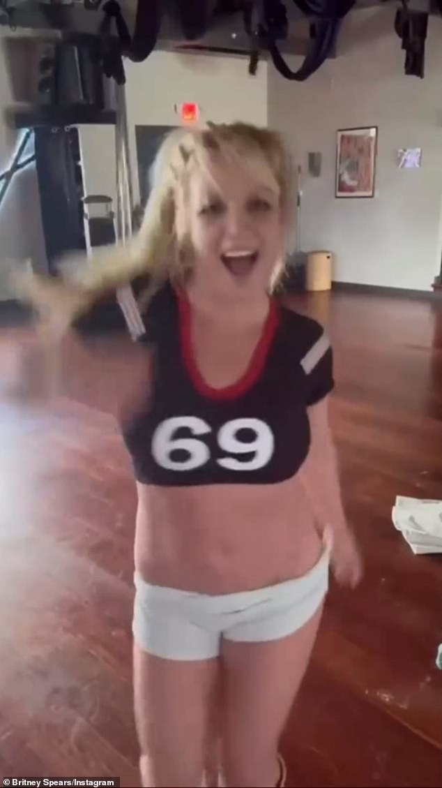 She also shared a video of herself dancing in an extremely short football jersey with the number 69 on her chest.