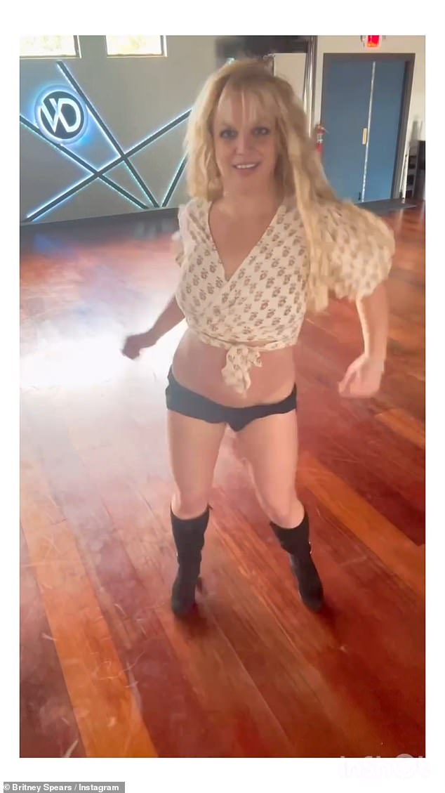 On the same day, she had posted videos showing off her moves in two of the outfits from clips she shared on Friday evening.  The Toxic hitmaker also wore a patterned wrap blouse, which she previously described as her 'stylish' nude outfit