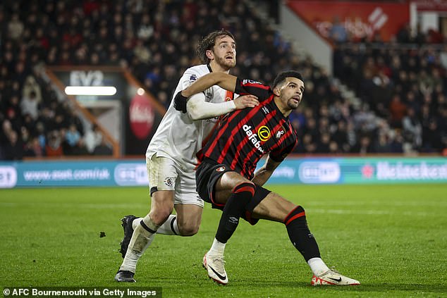 Lockyer started the match before collapsing in the 58th minute, shortly after Dominic Solanke (right) had scored