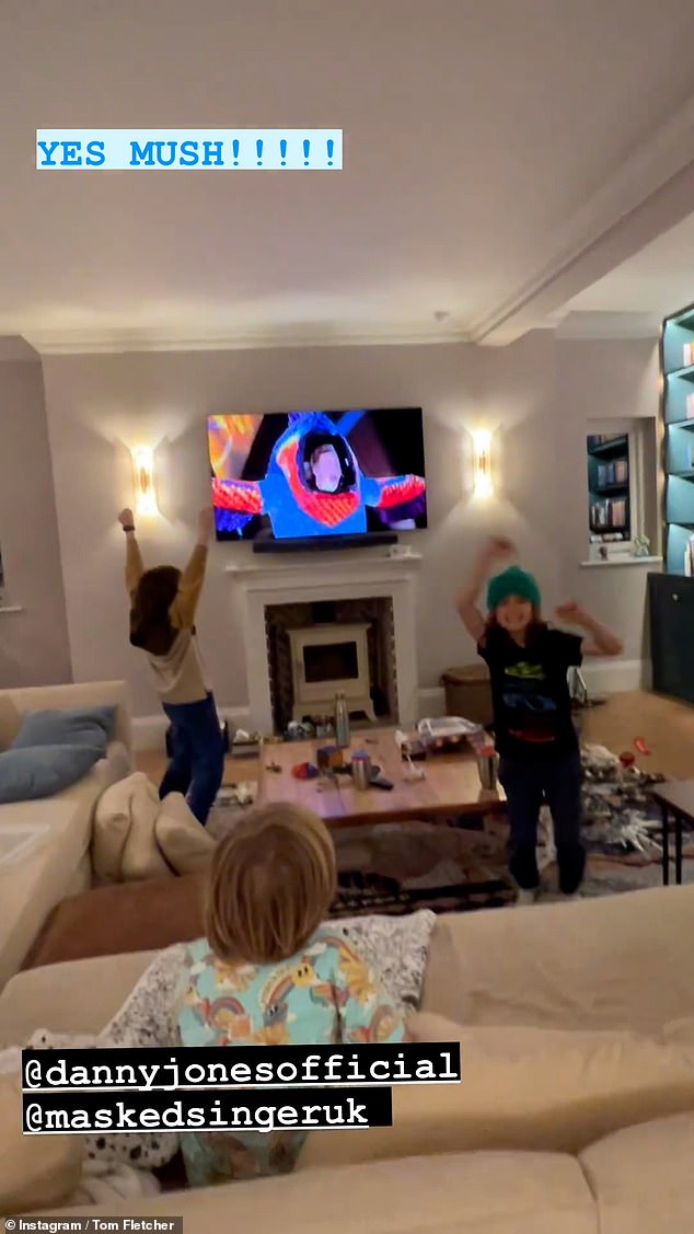 Danny's McFly bandmate Tom Fletcher also shared his reaction to the big reveal, as he watched from home with his three sons, Buzz, nine, Buddy, eight, and Max, five.