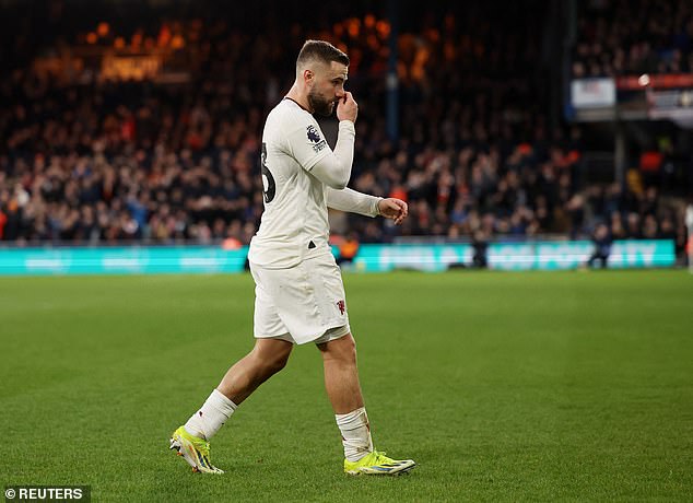 Luke Shaw was disrupted by Chiedozie Ogbene and sent off at half-time with a new injury