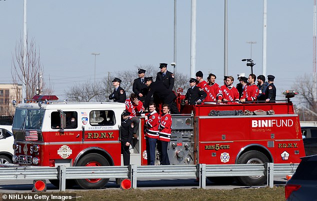 Rangers players wore special FDNY jerseys as they drove toward MetLife Stadium