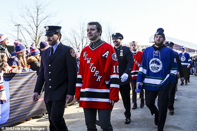 Panarin #10 of the New York Rangers arrives prior to the game against the New York Islanders