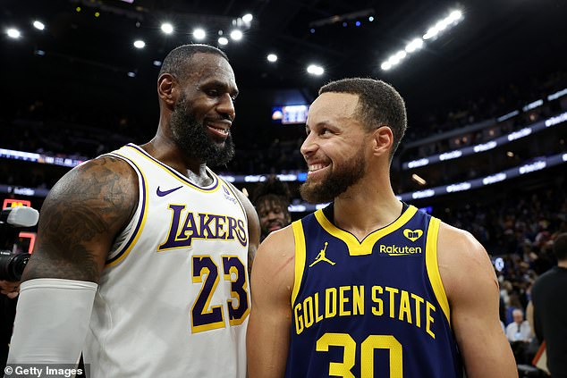 A move to the Warriors would see James join his old rival Stephen Curry (right)