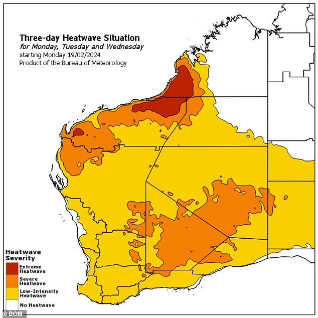 The central, western and southern parts of WA are in the grip of a severe heatwave expected to last until Wednesday