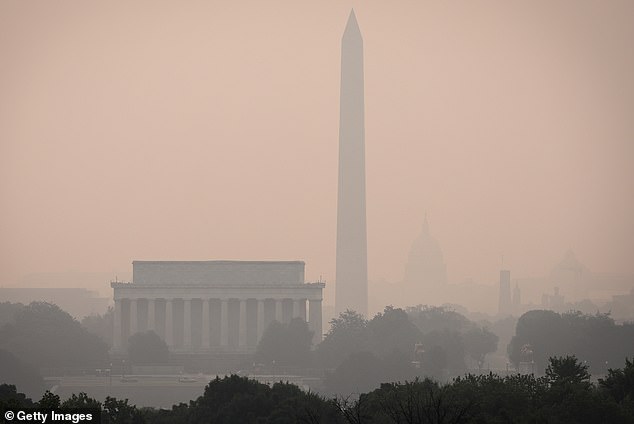 Hazy skies over the Washington, D.C., skyline, one of several East Coast hubs affected by the smoke