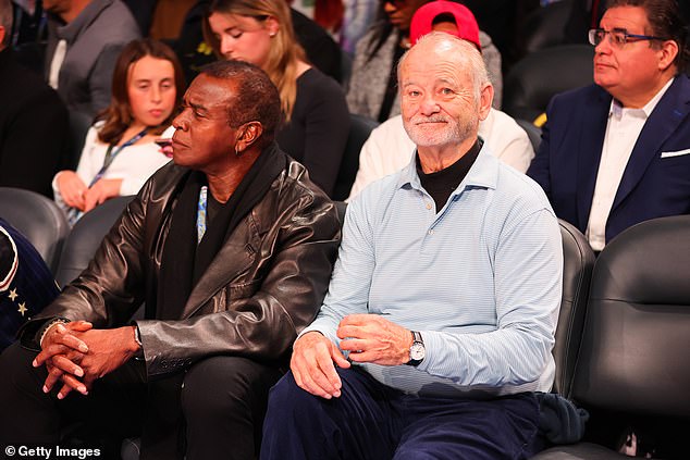 Bill Murray is seen during the All-Star Game, along with sportscaster Ahmad Rashad