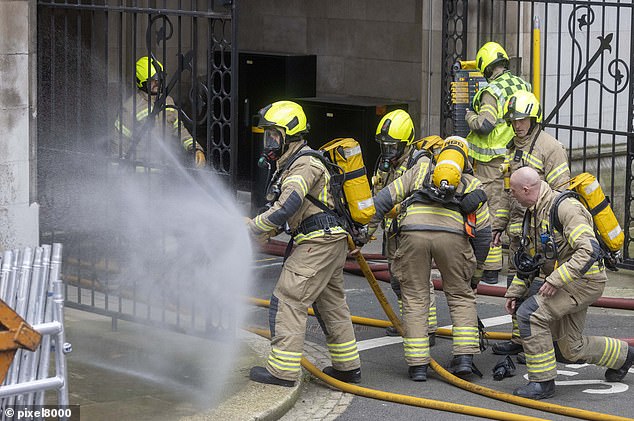 Freighters carrying specialist equipment (pictured) from three fire engines rushed to tackle the blaze