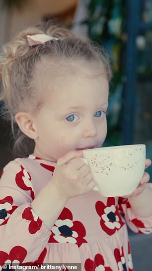 We see young Sterling Skye sipping from a teacup, but it's impossible to tell if she was drinking Earl Grey, English breakfast, Darjeeling or something more age appropriate