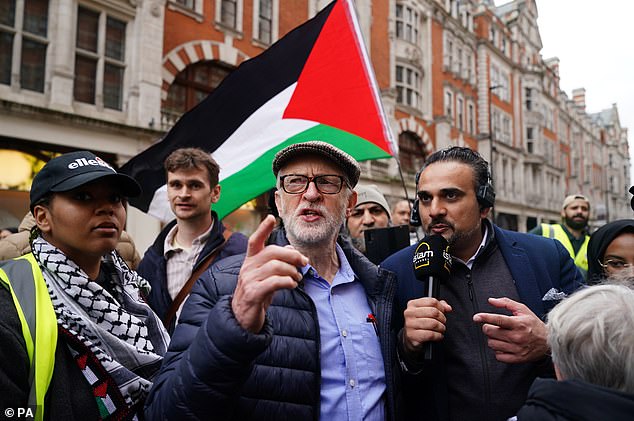 Former Labor leader Jeremy Corbyn took part in the pro-Palestinian march in central London on Saturday