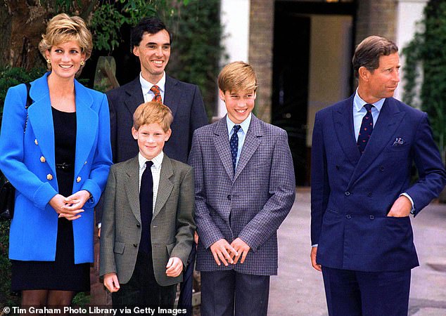 Diana and Charles pictured with their sons – William's housemaster Dr Andrew Gailey – when the Prince of Wales attended Eton