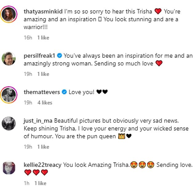 Meanwhile, her fans on Instagram continued to support Trisha after she shared the shocking news