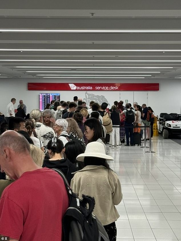 Wild weather damaged a runway at Sydney Airport and caused lengthy delays (pictured)