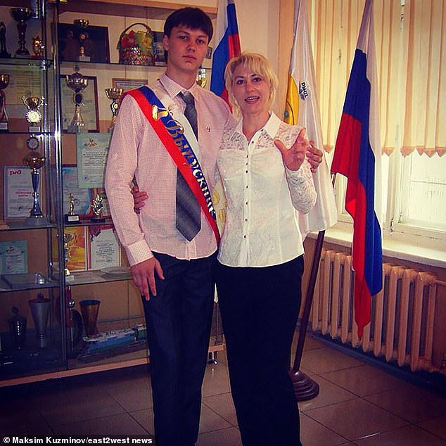 There are claims in Russia that Kuzminov, who was branded a traitor in his home country, had kept in touch with people from his past life (pictured with his mother Inna Kuzminova)