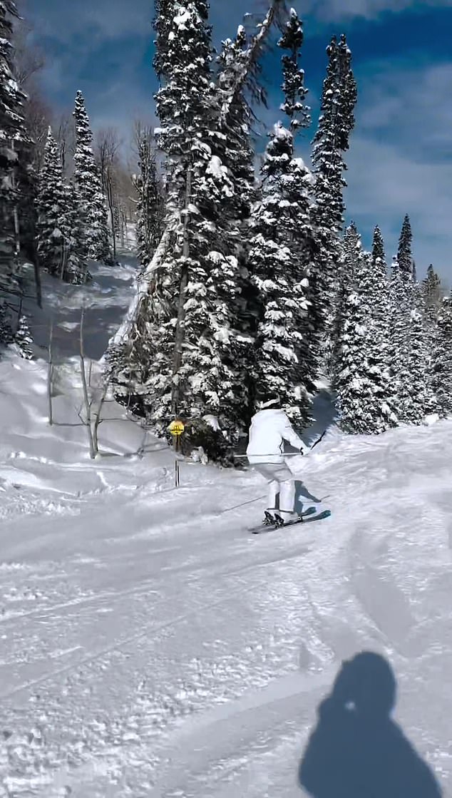 He posted a video of his son Benjamin, 13, flying down the hill on his skis as Free Bird by Lynryrd Skynyrd played in the background, saying how proud he was of him.