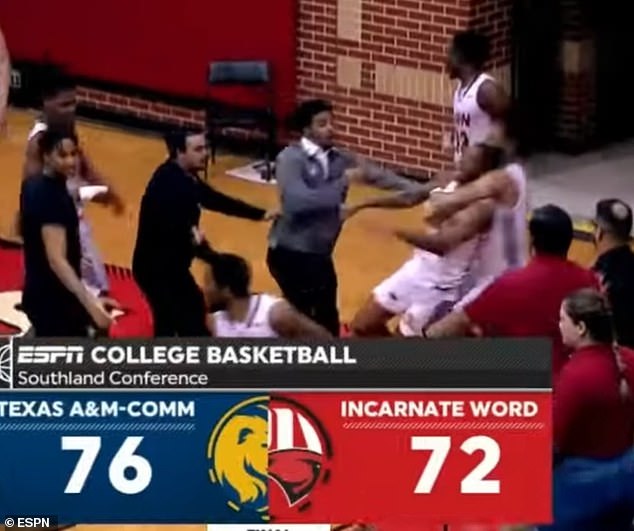 The brawl broke out during post-match handshakes after the Lions secured a narrow 76-72 victory