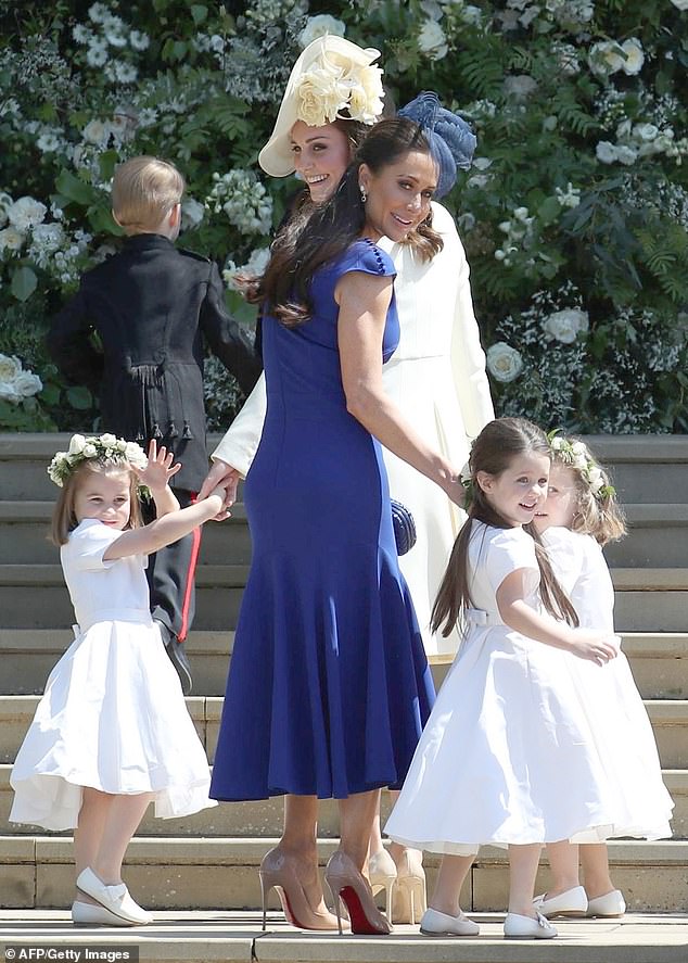 Jessica Mulroney pictured with her daughter Isabel - who was a flower girl - arriving at Meghan Markle and Prince Harry's wedding in Windsor in 2018