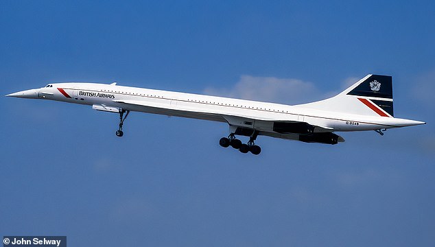 The Concorde was the world's first supersonic airliner and served for 27 years, but was grounded in October 2003.  The photo shows the British Airways Concorde G-BOAB taking off with its landing gear still extended over the town of Fairford, Gloucestershire in the Cotswolds, on July 20.  , 1996, during the annual RAF Fairford air show