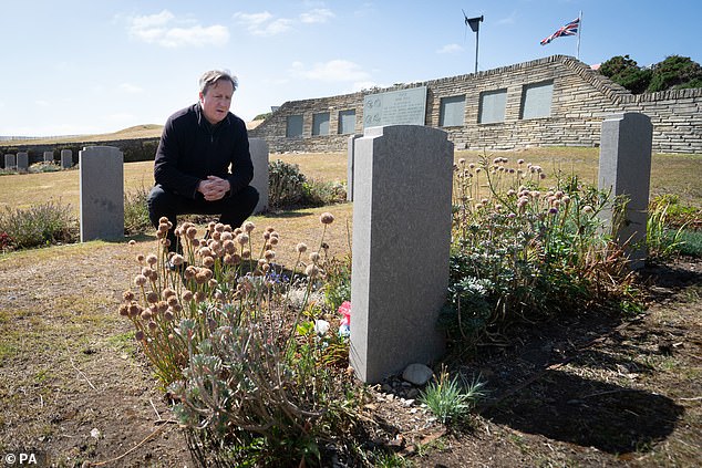 Foreign Secretary Lord David Cameron visits San Carlos Cemetery in the Falkland Islands