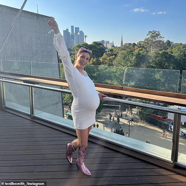 Tenille Smith is pictured heavily pregnant just before seeing Taylor Swift in Melbourne.  Her daughter Sloane Tayla was born a few hours later