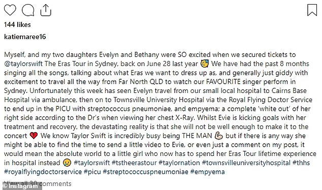 1708449412 30 Queensland mother issues desperate plea to Taylor Swift after daughter