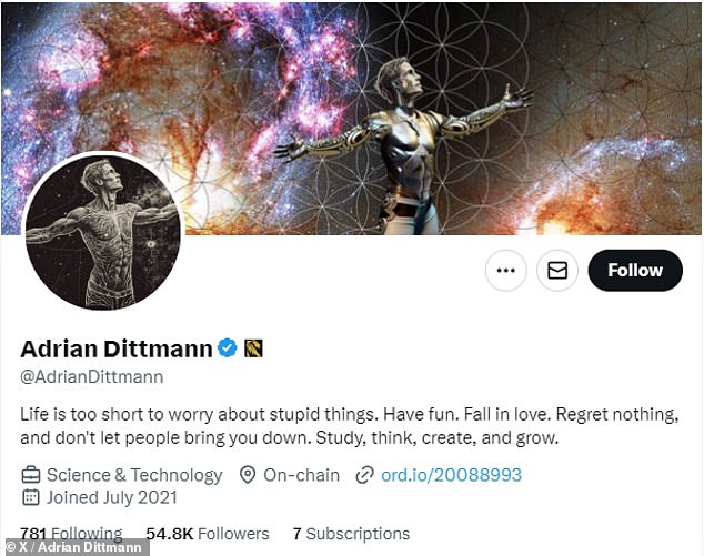 Adrian Dittmann: An account that avidly follows Musk's work, now accused of being an AI clone...