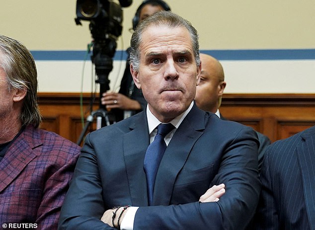 Hunter Biden, son of US President Joe Biden, is seen making a surprise appearance at a House Oversight Committee meeting to vote on whether Biden should be held in contempt of Congress for failing to respond to a request last month to House to witness.  on Capitol Hill in Washington, January 10, 2024