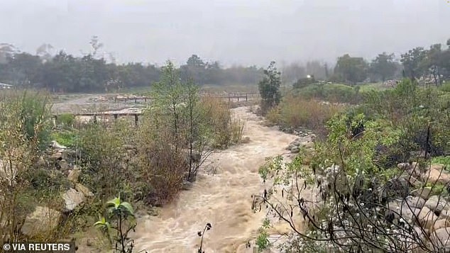 San Marcos Pass received more than 10 inches of rain, Porter Ranch, Bel Air, Leo Carrillo and Beverly Hills all received more than two inches of rain Monday.  In the photo: flooding in Montecito