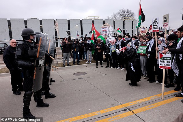 Protesters greeted Biden during his Feb. 1 trip to the battleground state