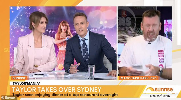 Speaking of the meal on Sunrise, Kyle Sandilands also broke the show's expensive microphone by throwing water on Pete while discussing the 'receipt'.