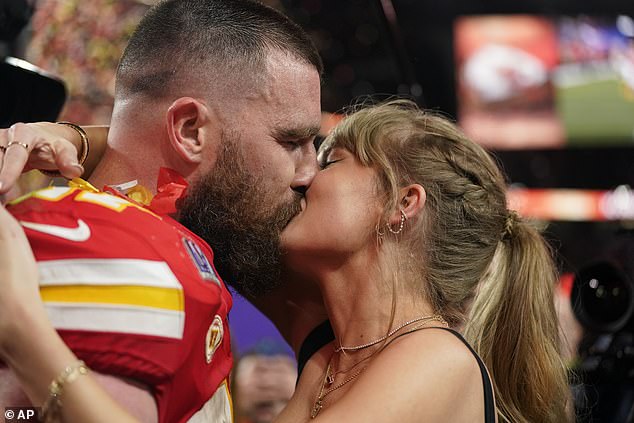 On Tuesday morning, Taylor's private jet took to the skies on a flight bound for Honolulu, amid reports it was heading there to pick up her NFL star Travis Kelce (pictured)