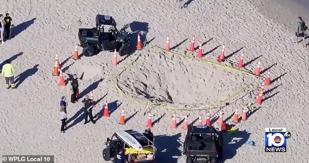 Aerial photos showed how big the hole was after it collapsed on Tuesday afternoon