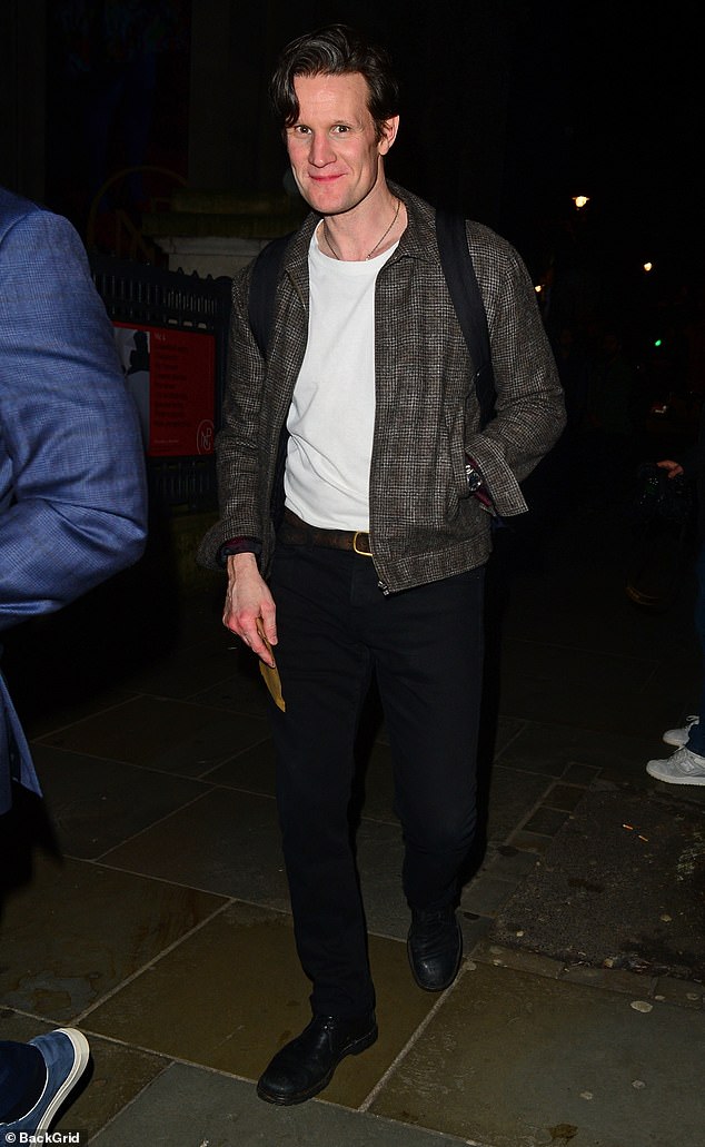 Matt Smith, 41, beamed as he left the press night afterparty at the National Portrait Gallery after the performance