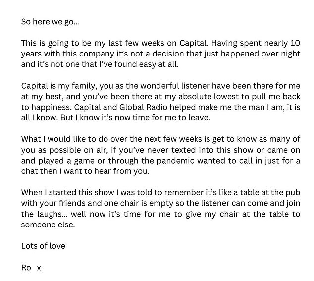 Roman also took to his social media to issue his own statement, adding: “When I started doing this show I was told to remember it's like a table at the pub with your friends and one chair is empty so the listener can come and join the show.  laughs...'