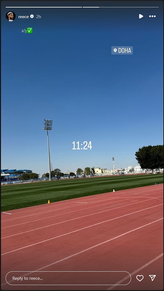 The full-back took to Instagram to share a photo on an athletics track as he recovers in Doha
