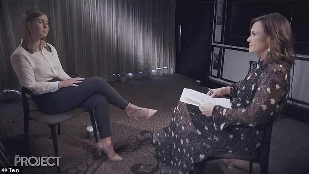 Lisa Wilkinson is seen interviewing Brittany Higgins for the February 2021 episode of The Project